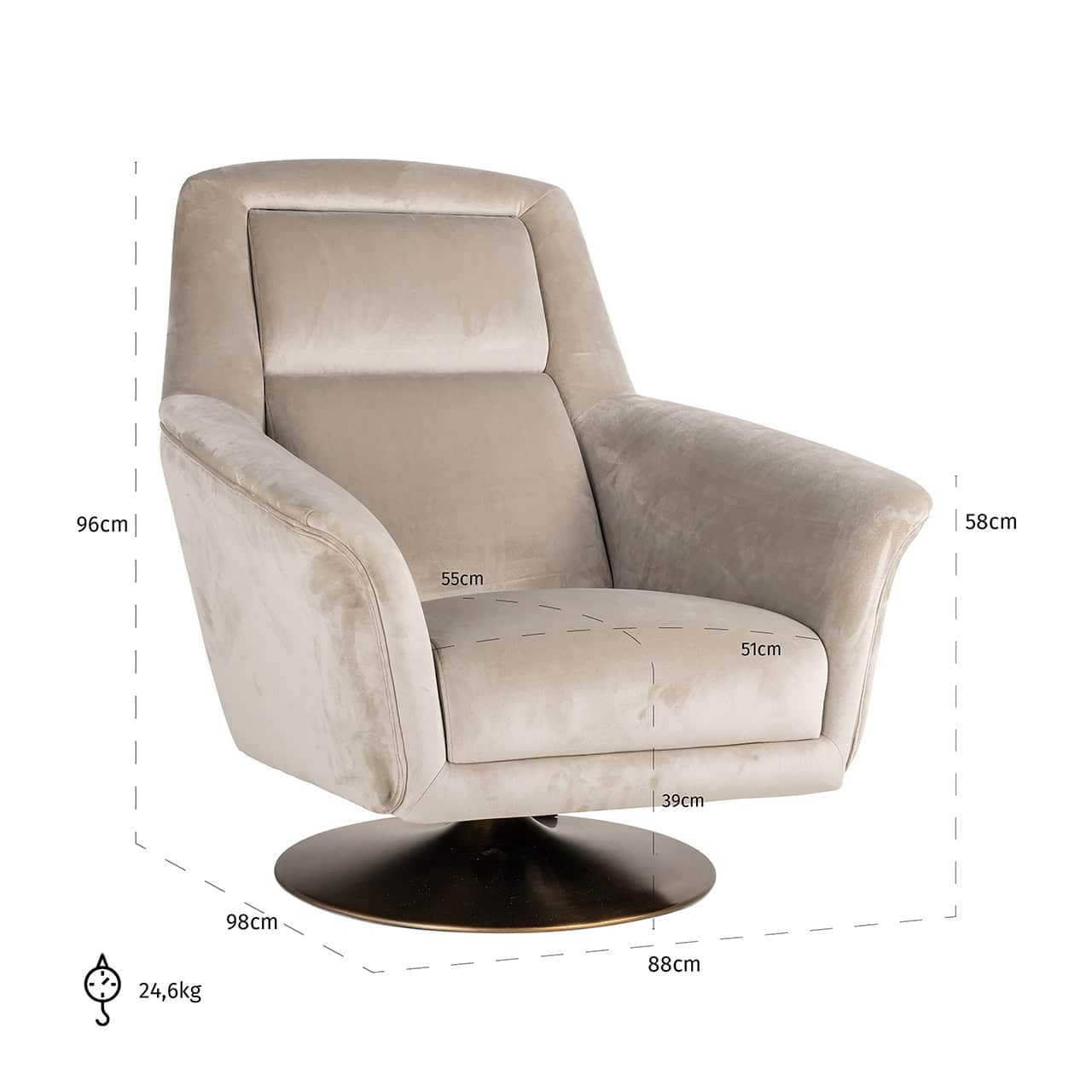 Swivel chair Nora khaki velvet (Quartz Khaki 903)