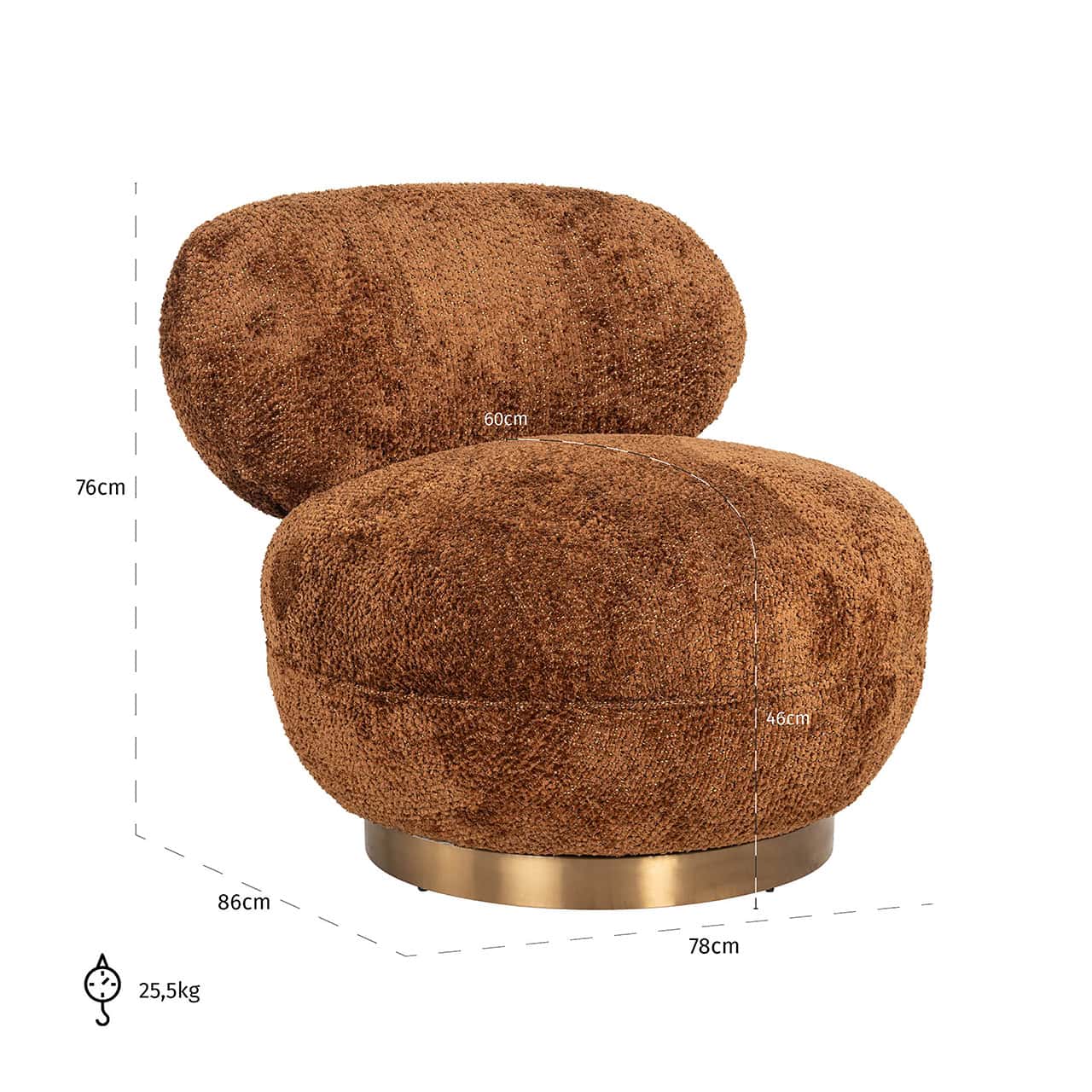 Swivel lounge chair Jace Lovely cinnamon (Be Lovely 603 Cinnamon)