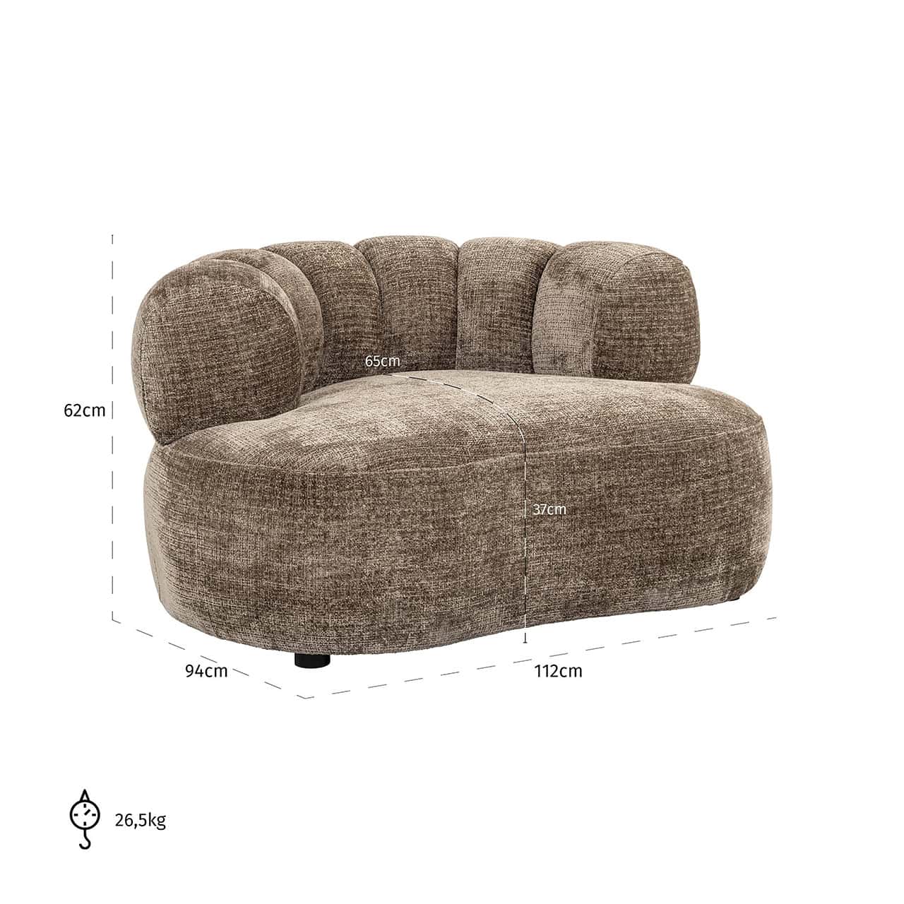 Lounge love chair Penelope stone fire retardant (Niagara 104 Stone Chenille)