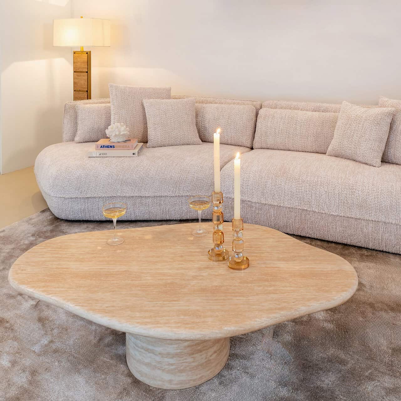 Mesa de centro Fictus 130 imitación travertino (beige)