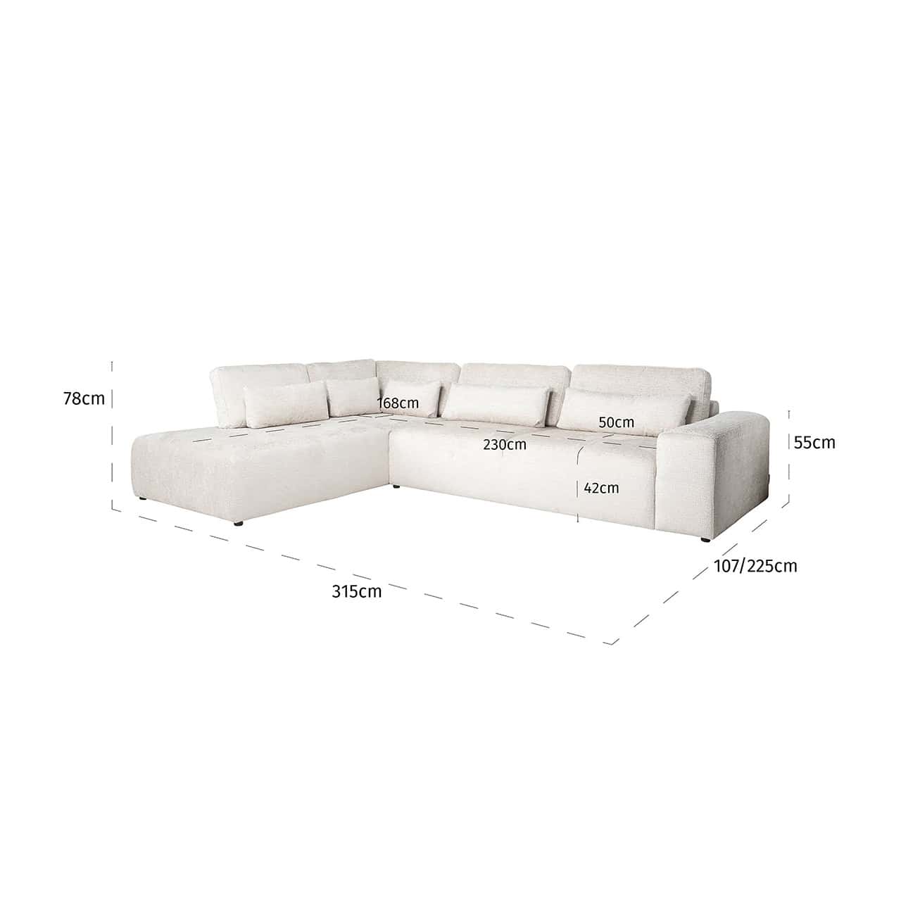 Sofa Lund 3-seater + ottoman left cream fusion (Fusion cream 02)