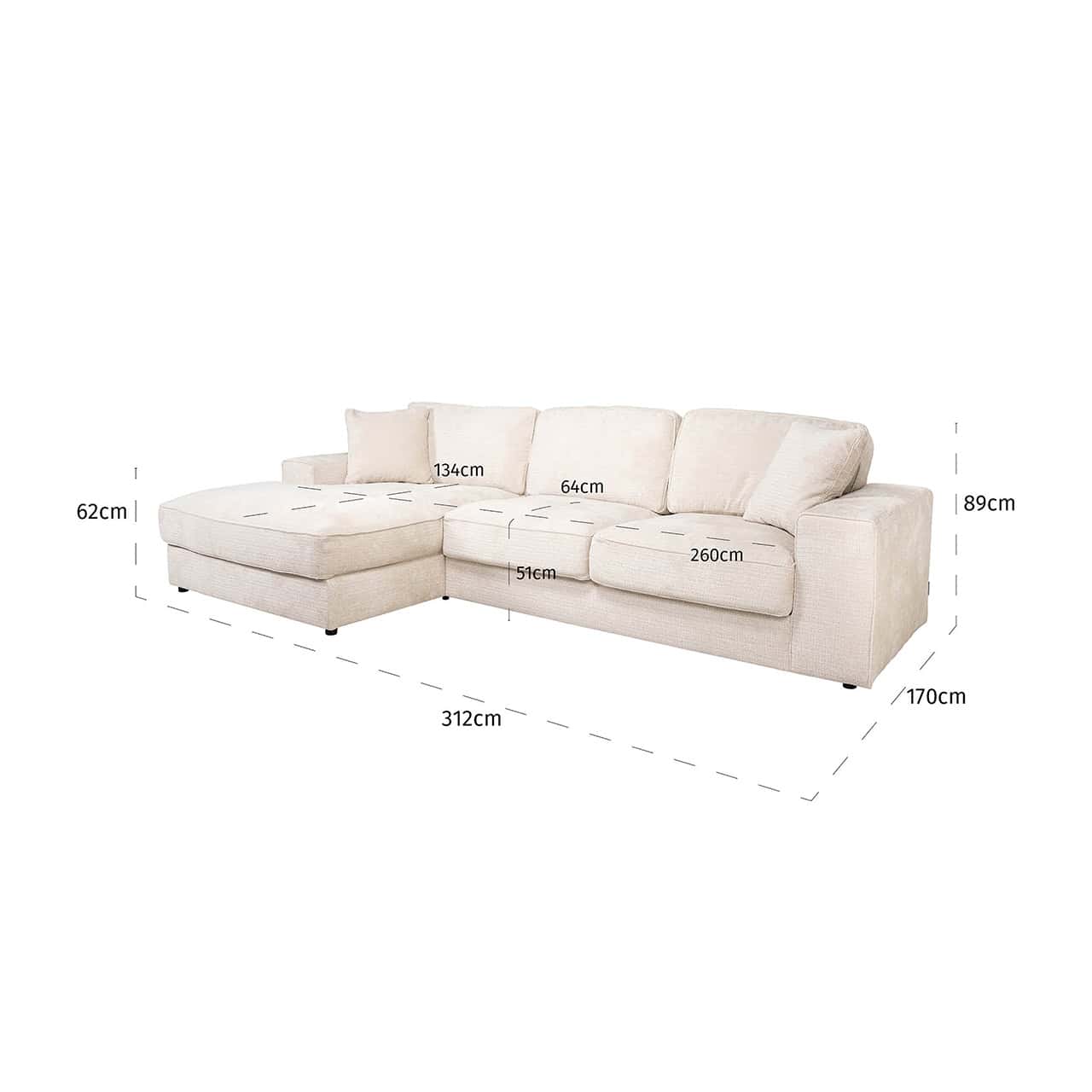 Sofa Santos lounge left + 2,5-seater beige niagara (Niagara 902 beige Chenille)