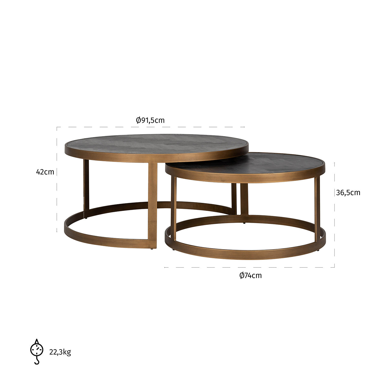 Mesa de centro Blackbone latón juego de 2 (negro rústico)