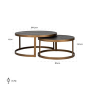 Mesa de centro Blackbone latón juego de 2 (negro rústico)