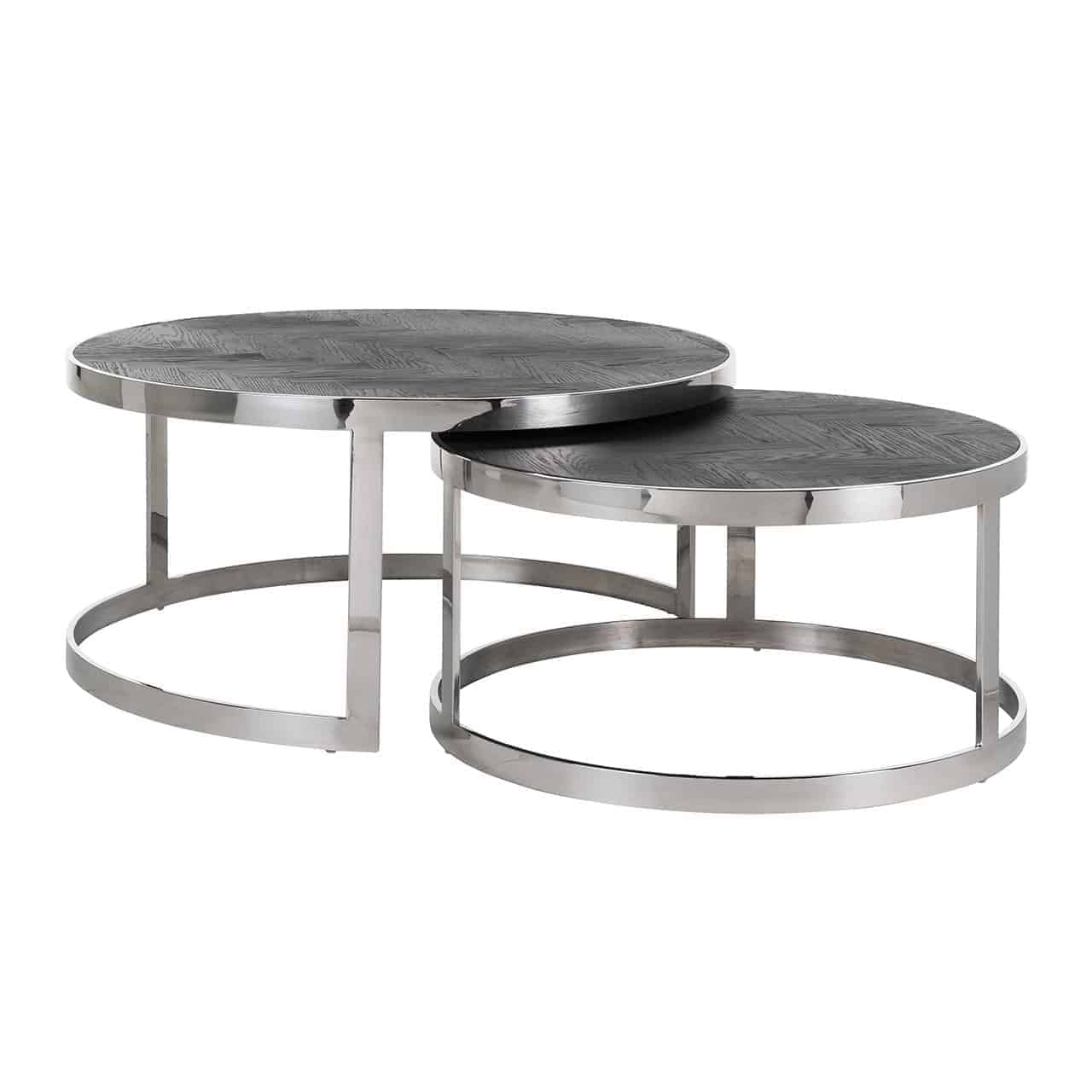 Mesa de centro Blackbone plateada, juego de 2 (negro rústico)