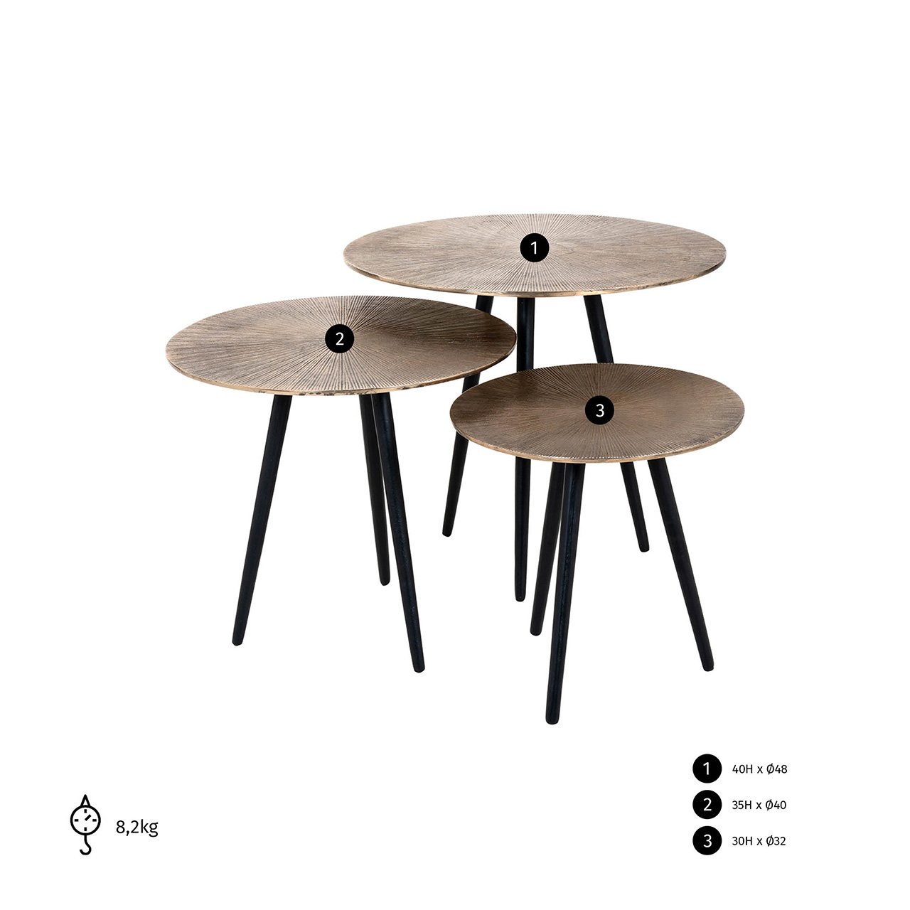 Mesa de centro Vittorio juego de 3 (oro champán)
