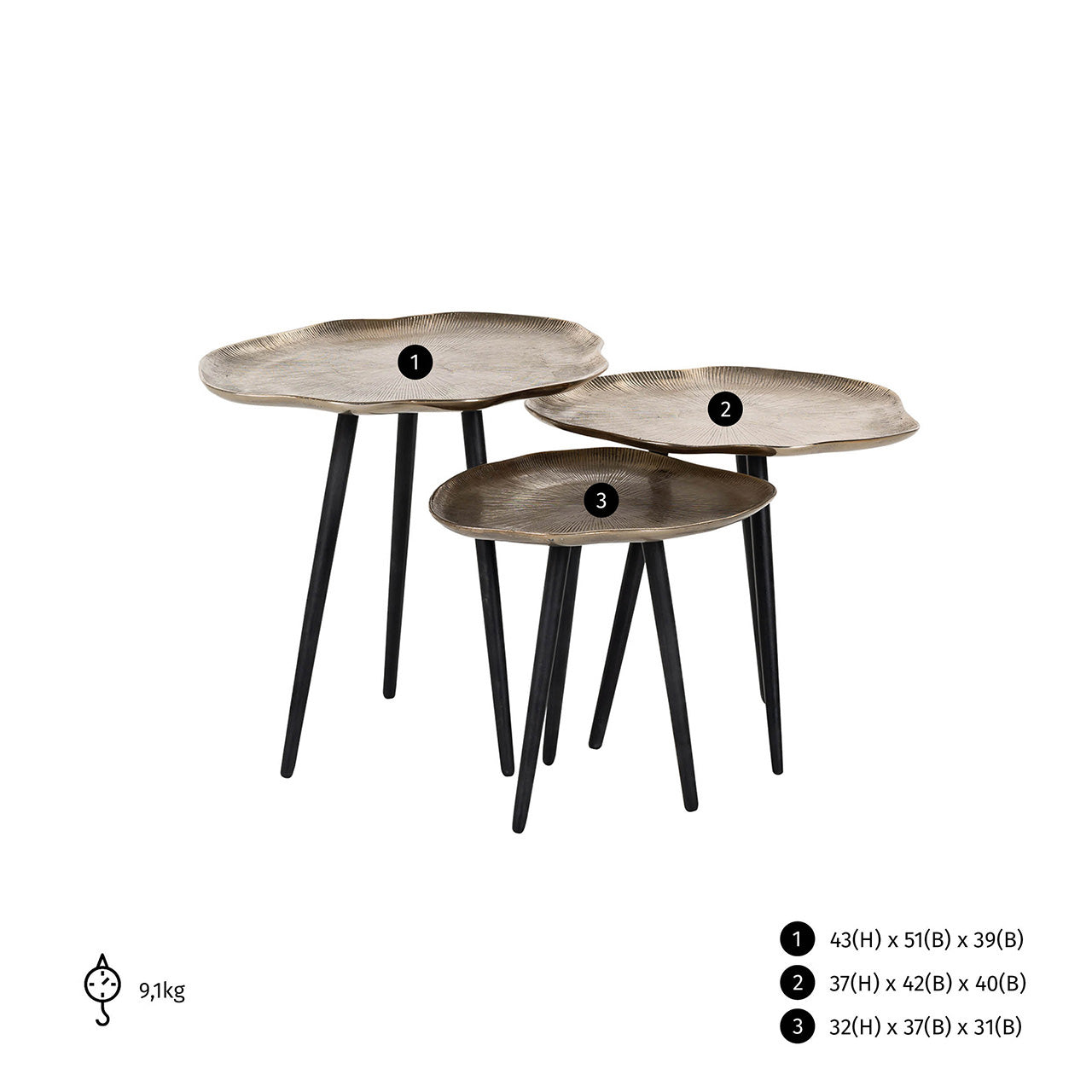 Mesa de centro Volenta juego de 3 (oro champán)