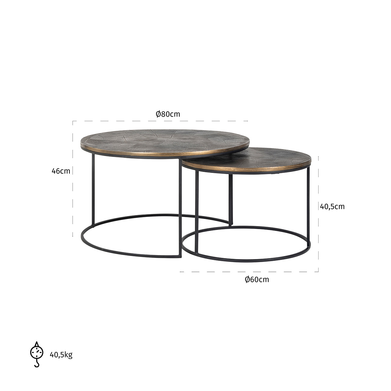 Coffee table Tulum set of 2 (Brushed Gold)
