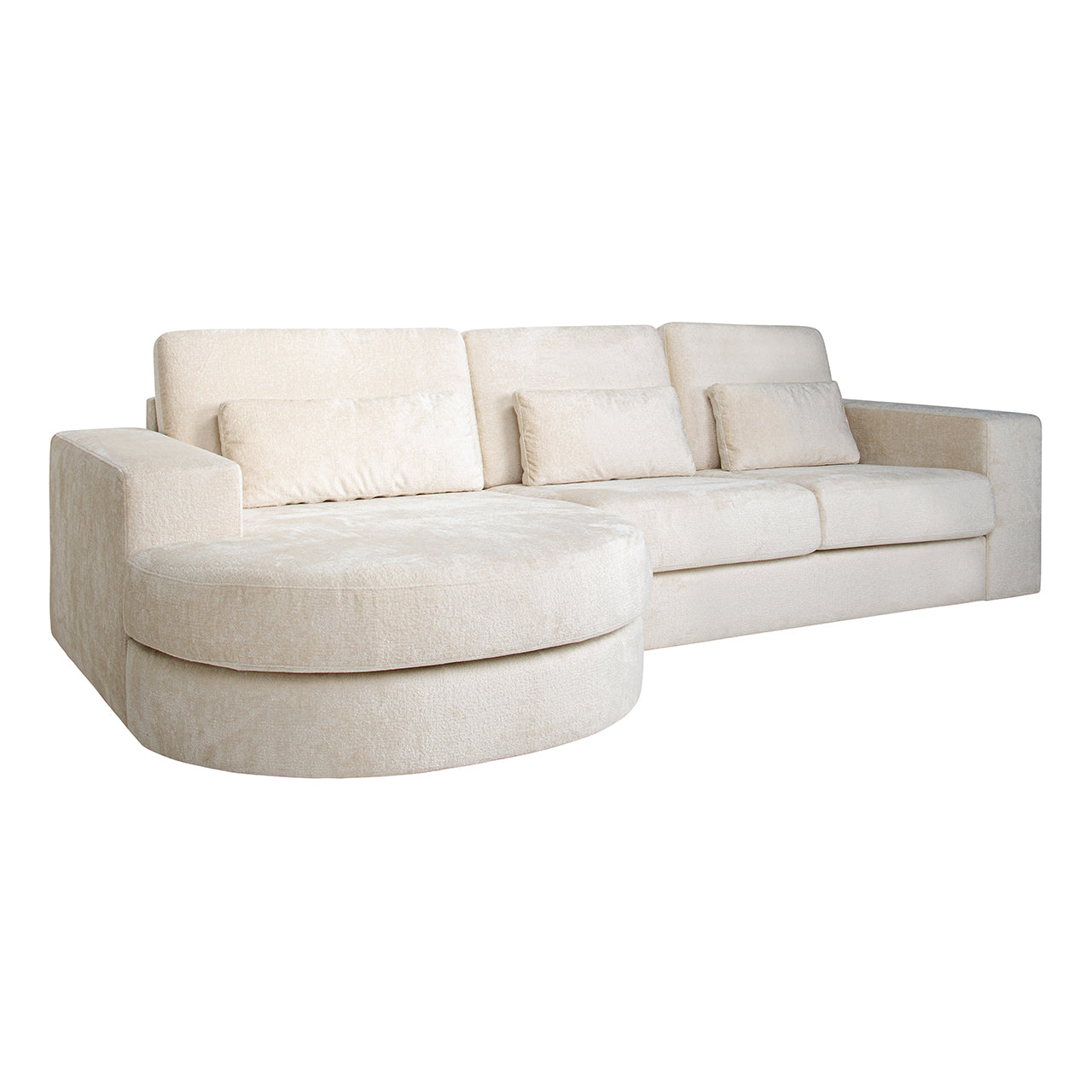 Sofá Felix lounge izquierda redondo + 2,5 plazas chenilla blanca (Bergen 900 chenilla blanca)