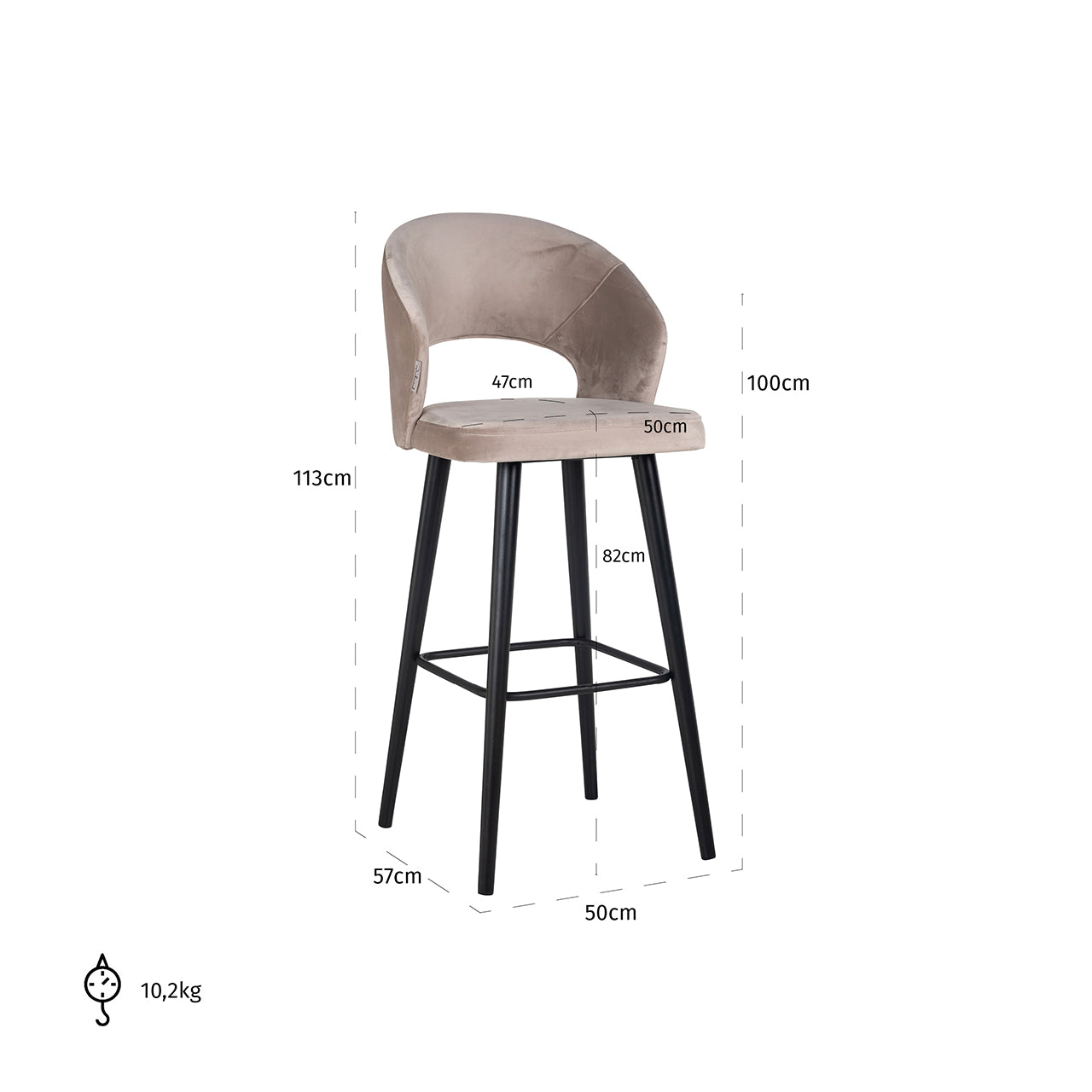Bar stool Savoy khaki velvet (Quartz Khaki 903)