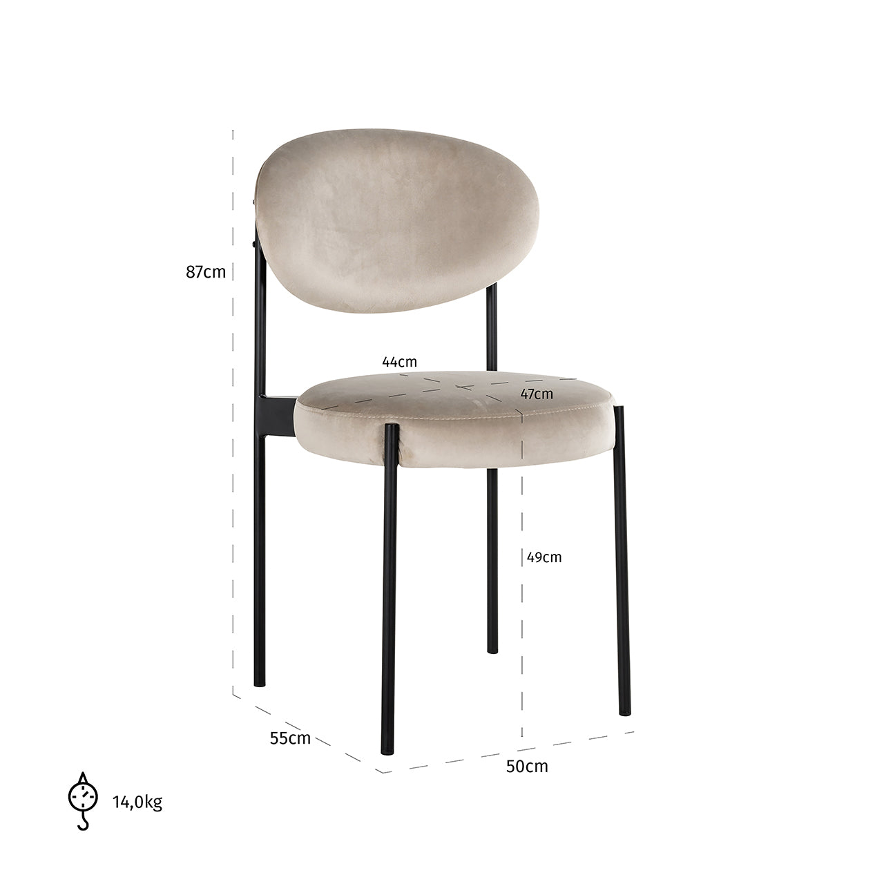 Stoel Kaylee terciopelo caqui (Quartz Khaki 903)