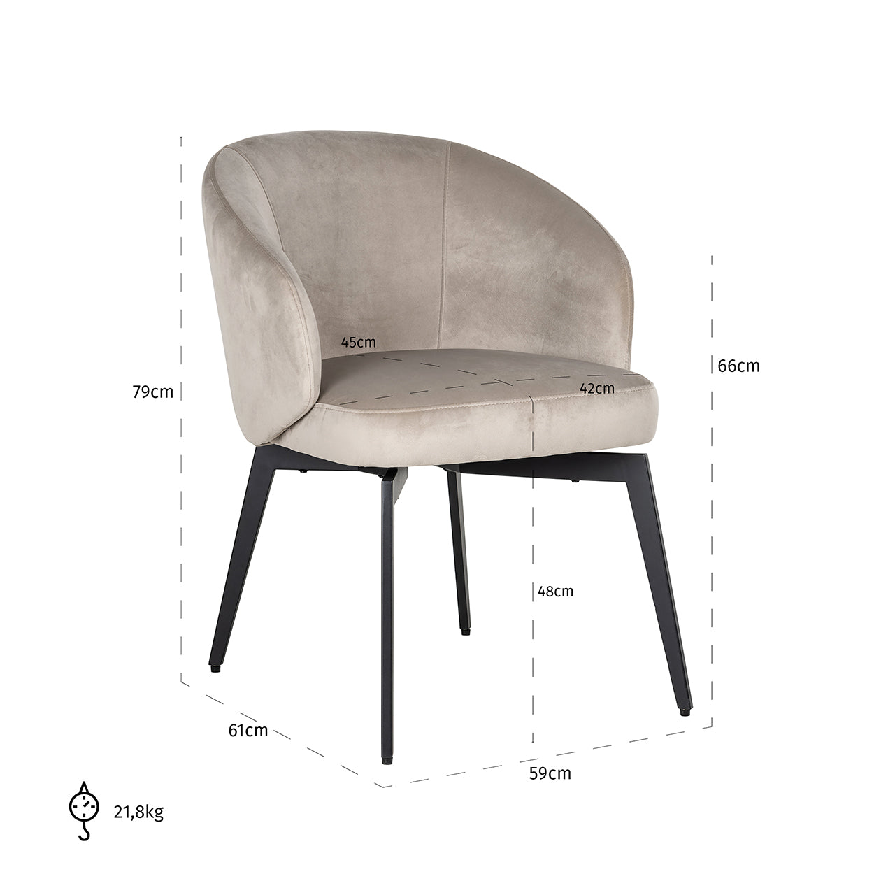 Silla Amphara terciopelo caqui ignífuga (FR-Quartz 903 Caqui)