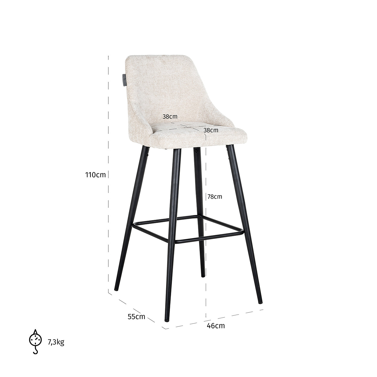 Bar stool Brooke cream unicorn (set of 2) (Unicorn 11 cream)