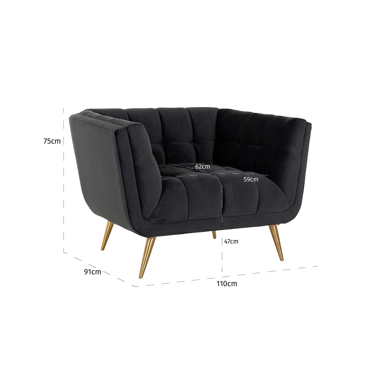 Lounge chair Huxley Antraciet velvet / Brushed gold (Quartz Antraciet 801)